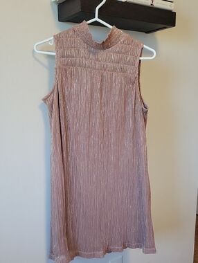 Nine West Sleeveless Metallic Rose Pleated High-Neck Mini Dress
